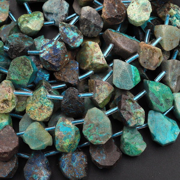 Natural Chrysocolla Teardrop Beads Hand Cut Raw Freeform Gemstone 15.5" Strand