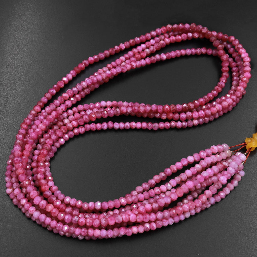 Genuine Natural Burma Pink Sapphire Faceted Rondelle 3mm Beads Sparkling Real Genuine Pink Gemstone 16" Strand