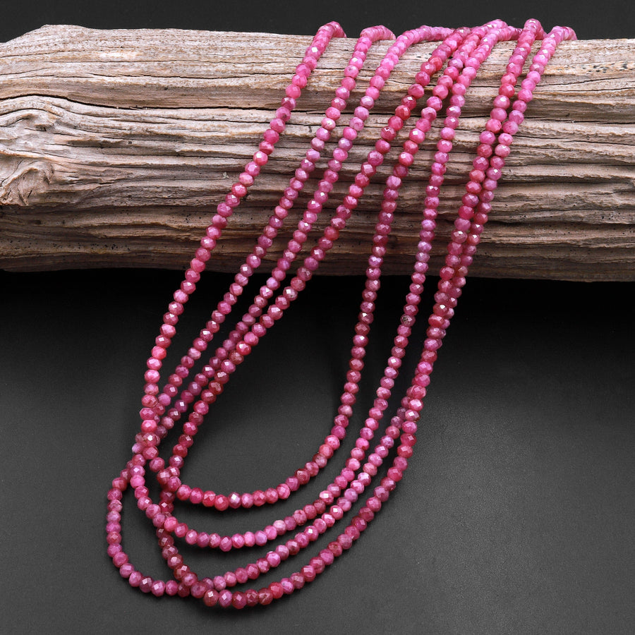 Genuine Natural Burma Pink Sapphire Faceted Rondelle 3mm Beads Sparkling Real Genuine Pink Gemstone 16" Strand