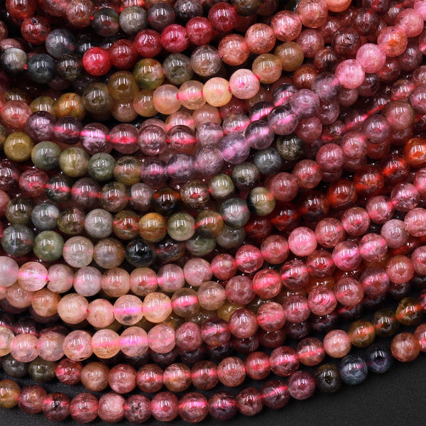 Natural Multicolor Watermelon Pink Green Tourmaline 4mm Smooth Round Beads 15.5" Strand