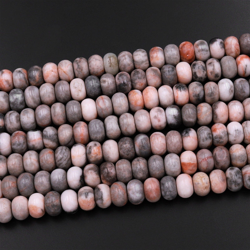 Natural Pink Zebra Jasper 6mm 8mm Smooth Rondelle Beads 15.5" Strand