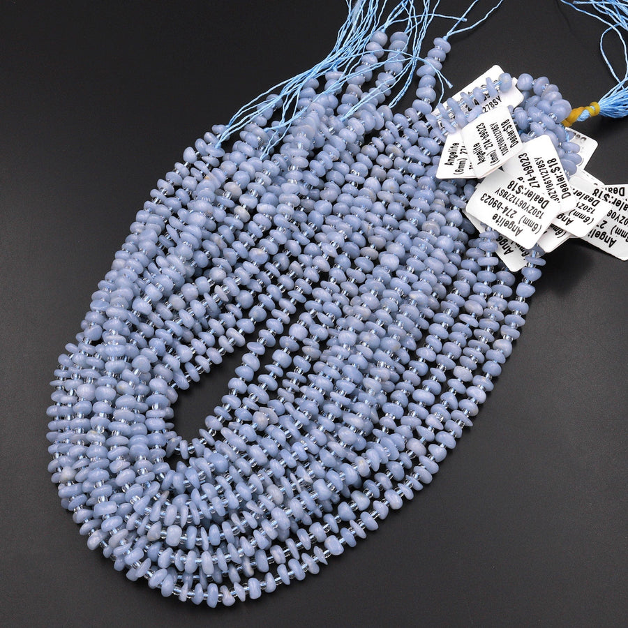 Natural Blue Angelite 6mm Freeform Rondelle Disc Beads High Quality Canadian Angel Stone Soft Pastel Blue 15.5" Strand