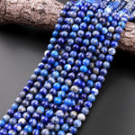 Natural Blue Lapis 6mm 8mm 10mm Round Beads With Calcite Golden Pyrite Matrix 15.5" Strand