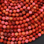 Faceted Red Pink Fossil Coral  3mm 4mm 5mm Round Beads 15.5" Strand