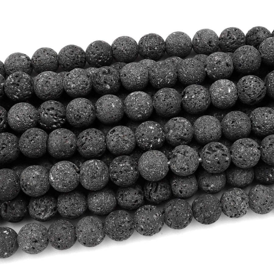 Large Hole Beads Unwaxed Natural Black Lava 8mm 10mm Round Beads Big 2.5mm Hole 8" Strand