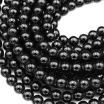 AAA Large Hole Black Tourmaline Beads 2.5mm Drill Real Genuine Gemstone 8mm 10mm Round Beads 8" Strand