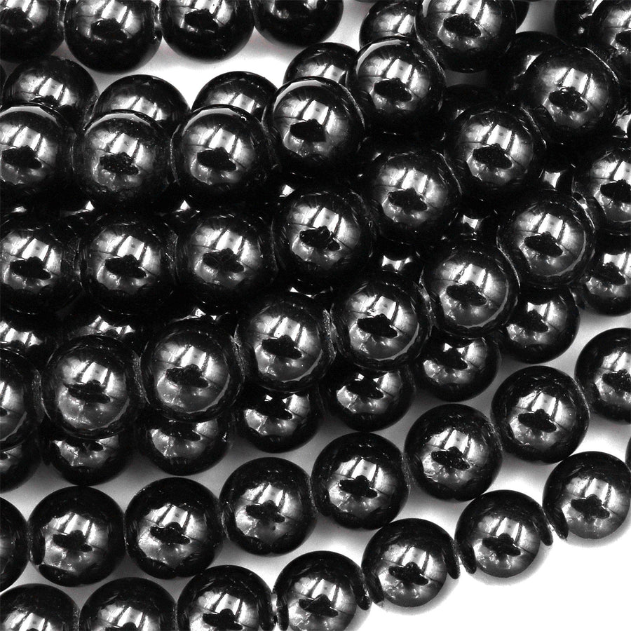 AAA Large Hole Black Tourmaline Beads 2.5mm Drill Real Genuine Gemstone 8mm 10mm Round Beads 8" Strand