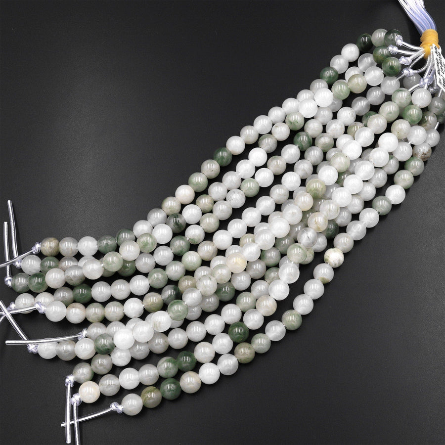 Large Hole Natural Ice Mountain Jade 8mm 10mm Round Beads 2.5mm Drill 8" Strand