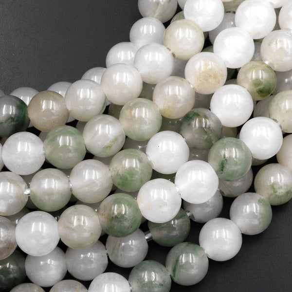 Large Hole Natural Ice Mountain Jade 8mm 10mm Round Beads 2.5mm Drill 8" Strand