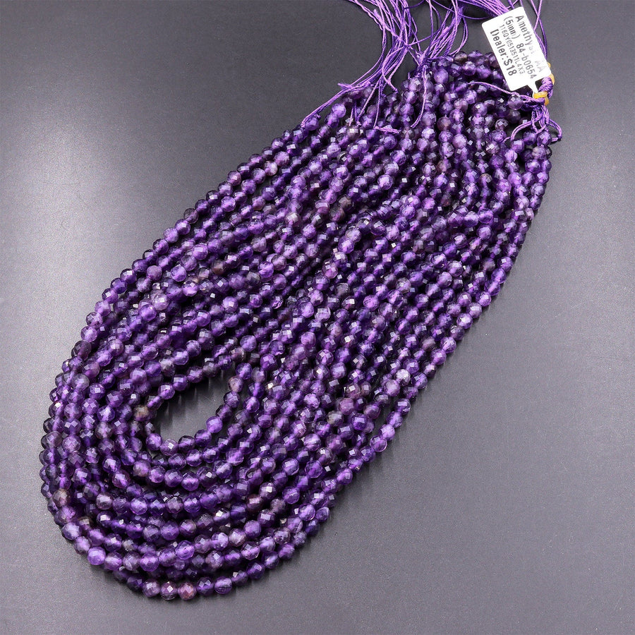 Faceted Natural Amethyst 5mm 6mm Round Beads 15.5" Strand