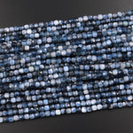 Natural Stormy Blue Aquamarine Faceted 4mm Cube Beads 15.5" Strand