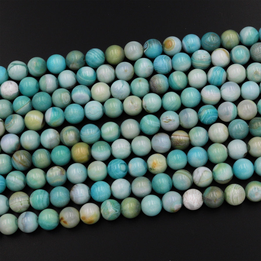 Aqua Terra Agate 6mm 8mm Round Beads Aka Dragon Skin Robin's Egg Agate 15.5" Strand