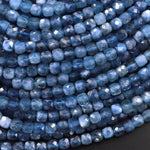 AA Natural Stormy Blue Aquamarine Faceted 4mm Cube Gemstone Beads 15.5" Strand