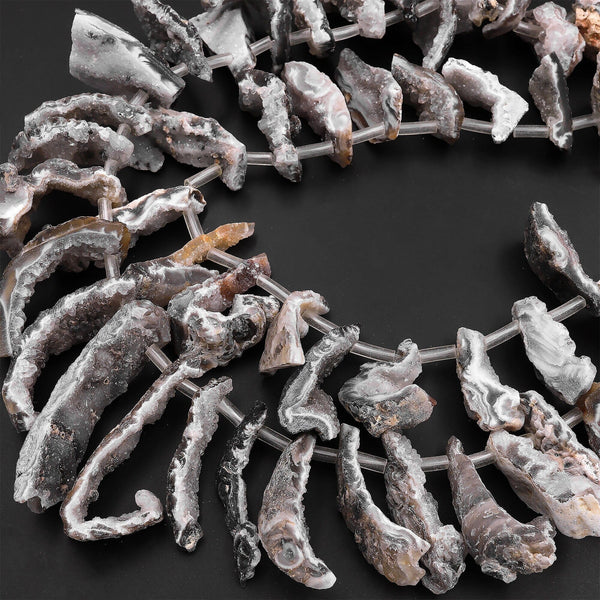 Natural Oco Agate Druzy Drusy Geode Slice Beads Freeform Top Drilled Sparkling Natural Crystal Gemstone 15.5" Strand