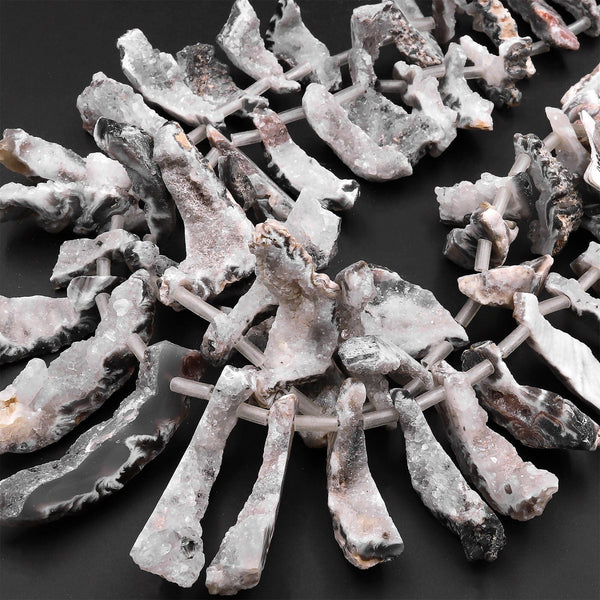 Natural Oco Agate Druzy Drusy Geode Slice Beads Freeform Side Drilled Sparkling Natural Crystal Gemstone 15.5" Strand