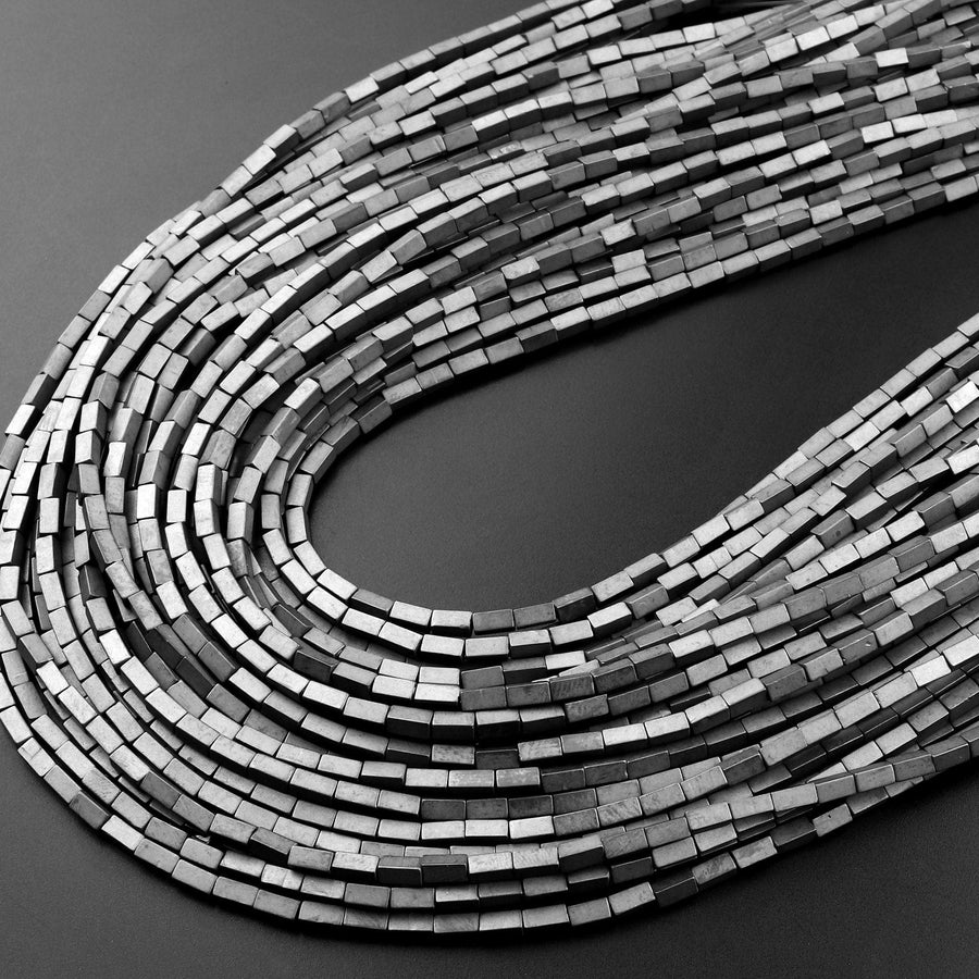 Matte Natural Black Hematite Rectangle Tube Beads 3x1mm 4x2mm 5x3mm 15.5" Strand
