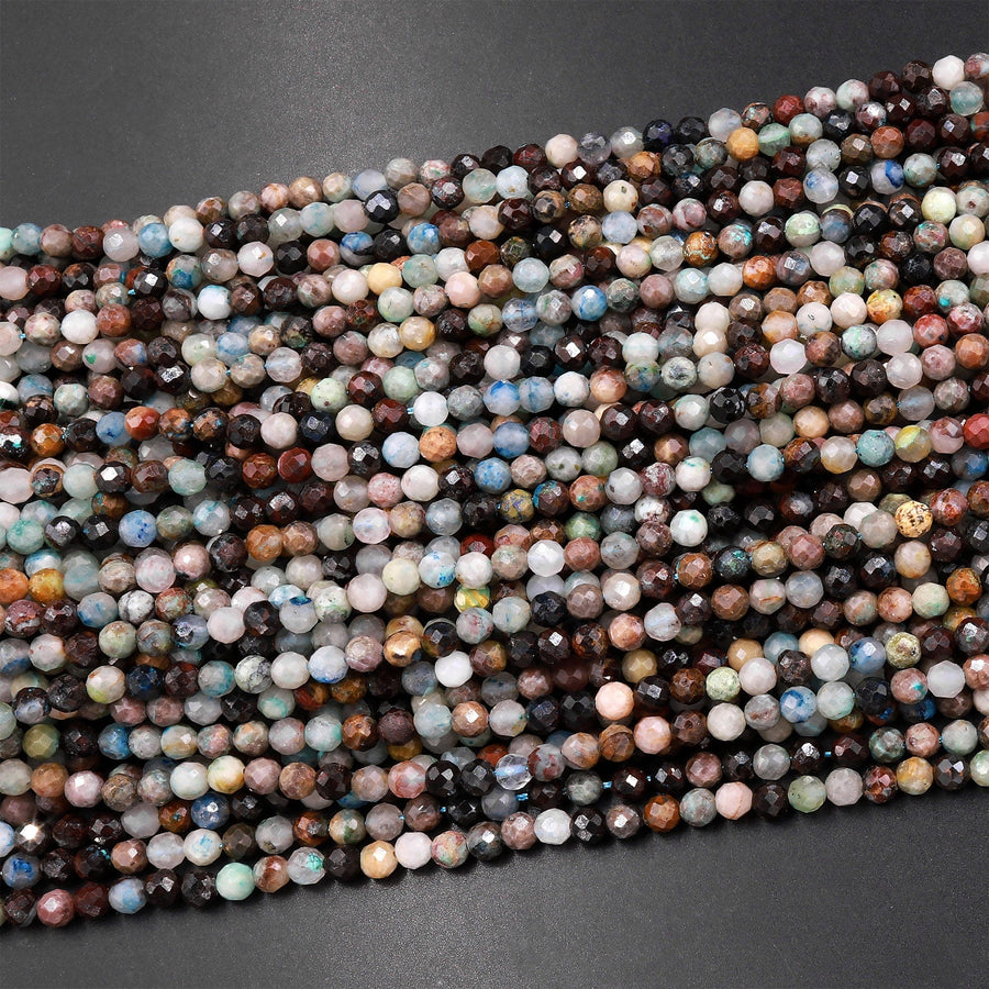 Natural Brown Chrysocolla 3mm 4mm Faceted Round Beads Micro Laser Diamond Cut Gemstone 15.5" Strand