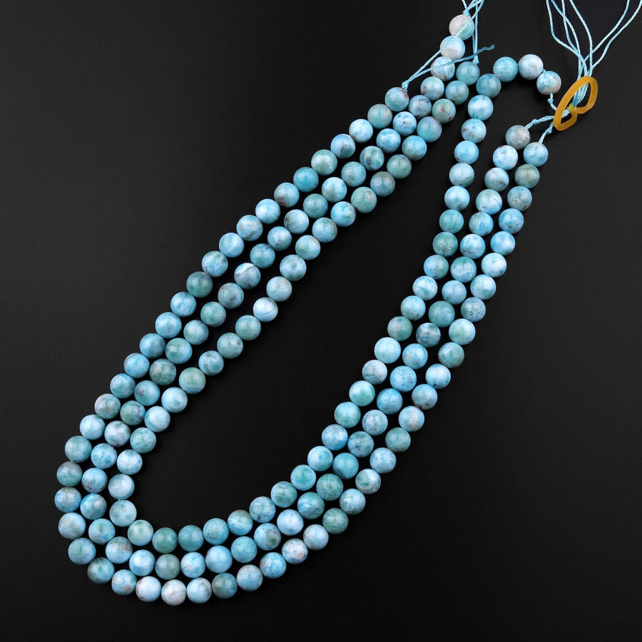 Genuine Natural Blue Larimar 7mm 8mm Round Beads Real Genuine Larimar Gemstone 15.5" Strand