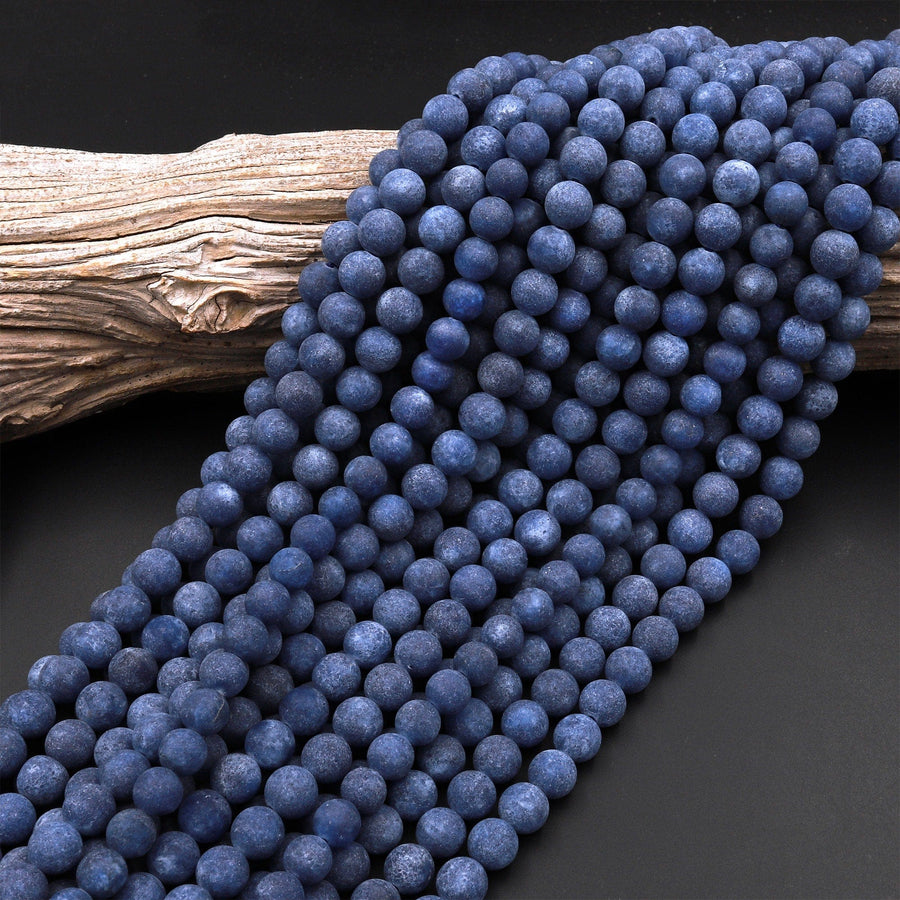 Matte Denim Blue Aqua Stone Smooth Round Beads 4mm 6mm 8mm 10mm Aka Midnight Blue Stone 15.5" Strand