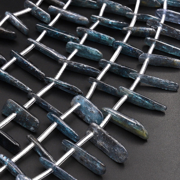 Natural Teal Green Blue Kyanite Freeform Spike Beads Long Stick Chip 15.5" Strand