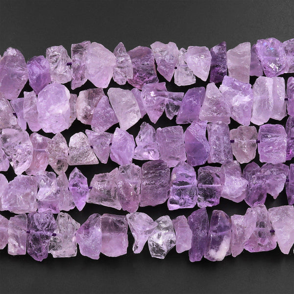 Raw Natural Amethyst Freeform Beads Nuggets Hand Hammered Cut 15.5" Strand
