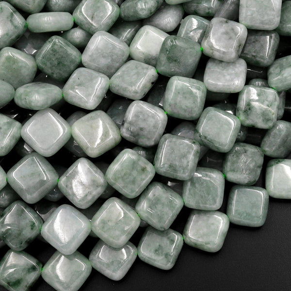 Natural Burmese Jade Diamond Diagonally Drilled Square Beads 15.5" Strand