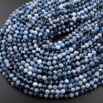 Micro Faceted Natural Stormy Blue Aquamarine 6mm Round Beads 15.5" Strand