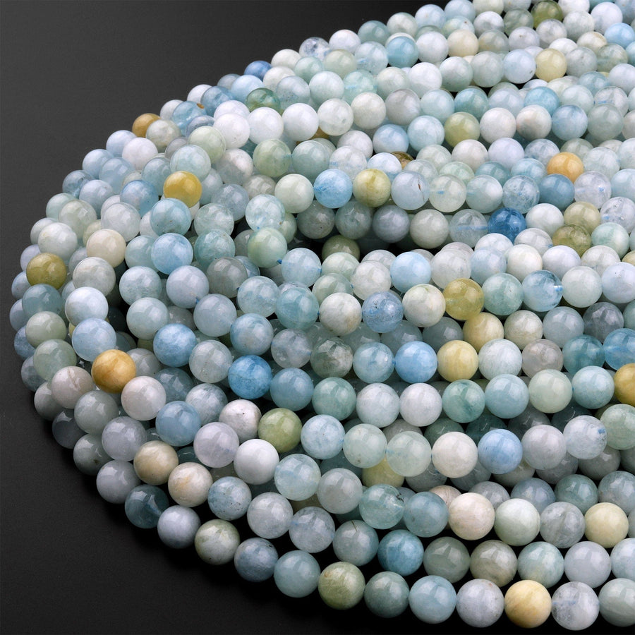 Natural Multicolor Blue Green Canary Aquamarine 4mm 6mm 8mm 10mm Smooth Round Beads 15.5" Strand