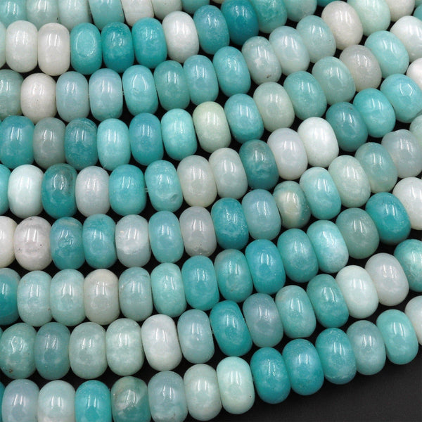 AA Natural Blue Amazonite Smooth Rondelle 6mm 8mm Beads 15.5" Strand