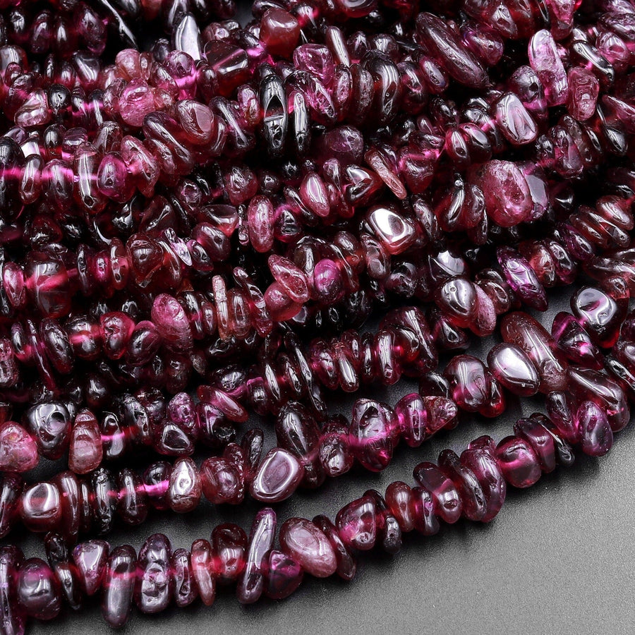 Natural Purple Garnet From Mozambique Freeform Chip Beads 15.5" Strand