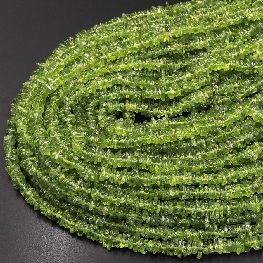 Natural Green Peridot Freeform Heishi Rondelle Chip Beads Gemstone 15.5" Strand