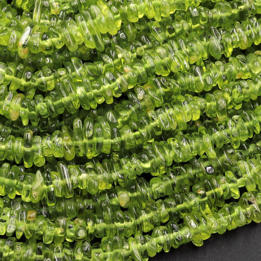 Natural Green Peridot Freeform Heishi Rondelle Chip Beads Gemstone 15.5" Strand
