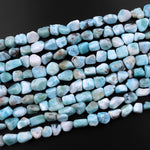 Natural Blue Larimar Freeform Pebble Nugget Beads Gemstone 15.5" Strand