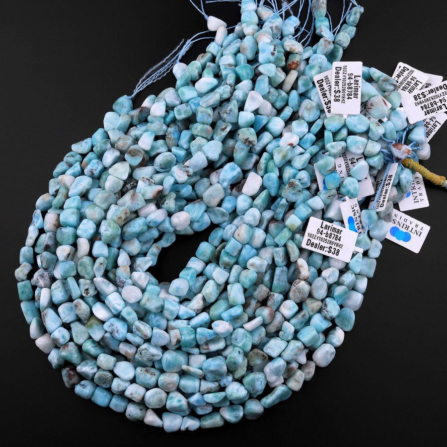 Natural Blue Larimar Freeform Pebble Nugget Beads Gemstone 15.5" Strand
