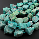Large Natural Russian Amazonite Beads Nugget Rough Raw Organic Freeform Hand Hammered Sea Blue Gemstone 20" Strand