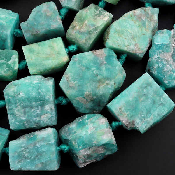 Large Natural Russian Amazonite Beads Nugget Rough Raw Organic Freeform Hand Hammered Sea Blue Gemstone 20" Strand