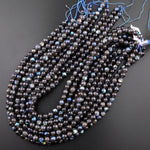Rare AAA Natural Black Labradorite 6mm 8mm 10mm Round Beads Blue Flashes 15.5" Strand