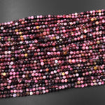 Faceted Natural Dark Red Fuchsia Pink Tourmaline 4mm Round Beads Diamond Cut Gemstone 15.5" Strand