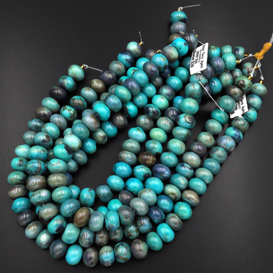 Large Aqua Terra Agate 14mm Thick Rondelle Beads 14.5" Strand