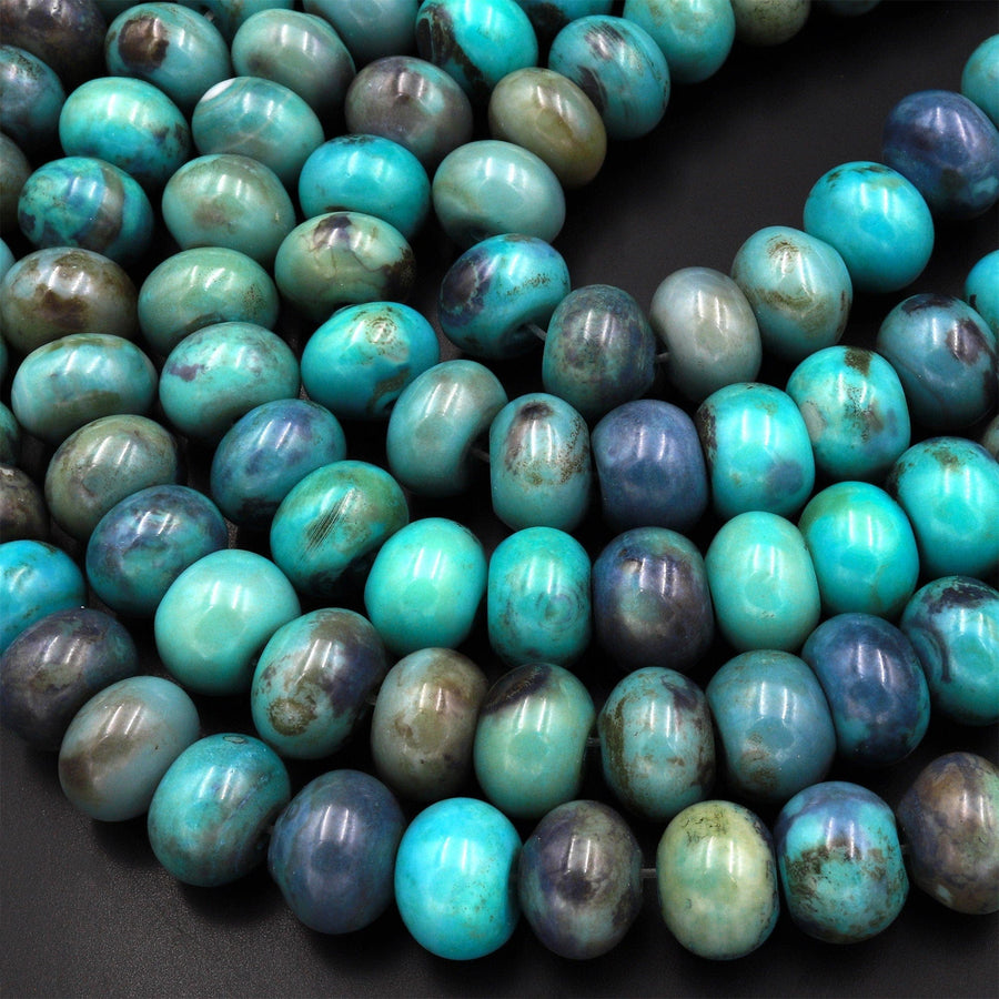 Large Aqua Terra Agate 14mm Thick Rondelle Beads 14.5" Strand