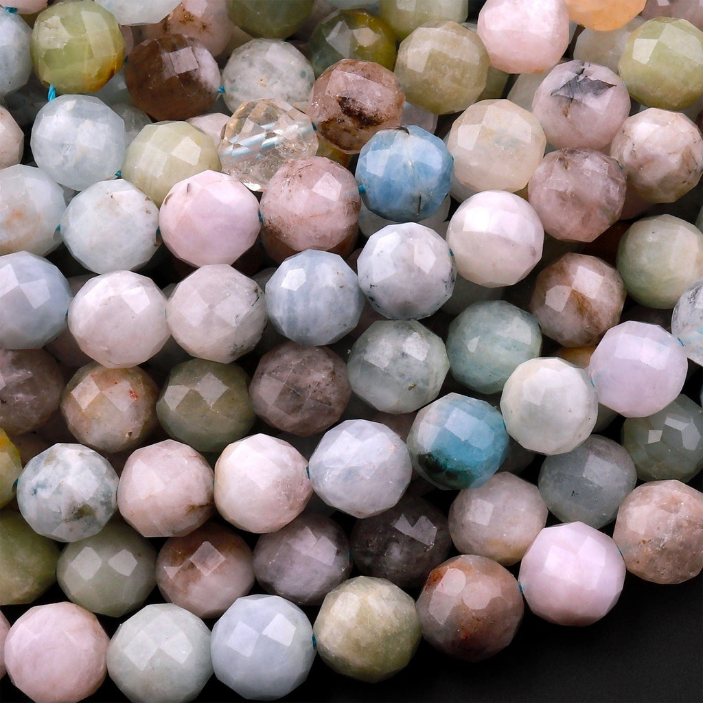 Faceted Natural Multicolor Aquamarine 8mm Round Beads 15.5" Strand