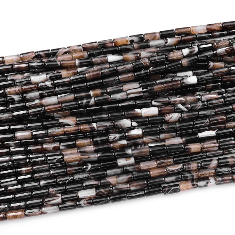 Tibetan Black Agate Beads Thin Cylinder Tube 14" Strand