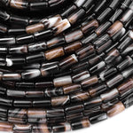 Tibetan Black Agate Beads Thin Cylinder Tube 14" Strand