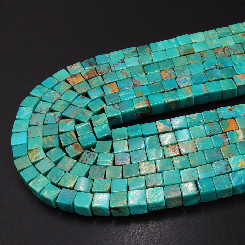 Natural Turquoise Cubes 6mm Square Beads Dice Genuine Real Natural Seafoam Green Turquoise Gemstone Beads 15.5" Strand