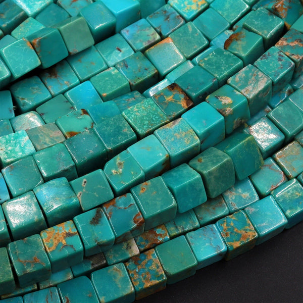 Natural Turquoise Cubes 6mm Square Beads Dice Genuine Real Natural Seafoam Green Turquoise Gemstone Beads 15.5" Strand