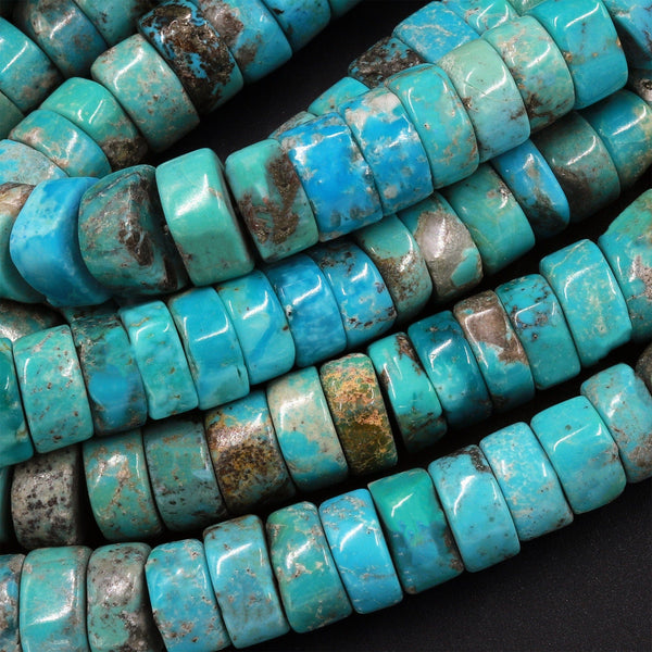 Genuine 100% Natural Arizona Blue Turquoise 10mm Heishi Beads Rondelle 15.5" Strand