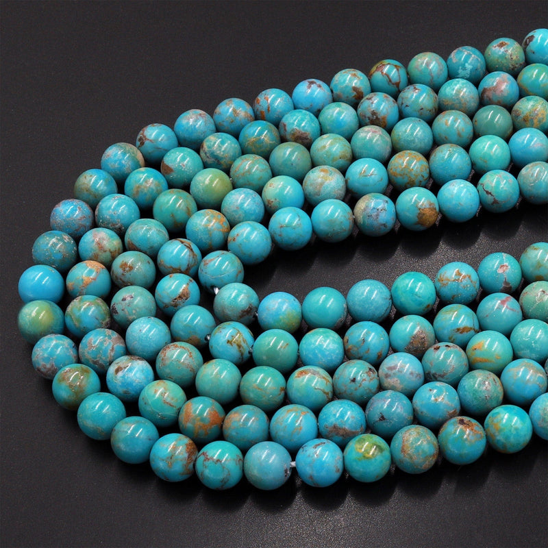 Real Genuine Natural Turquoise 6mm Round Beads Vibrant Blue Green Brown Turquoise Gemstone 15.5" Strand