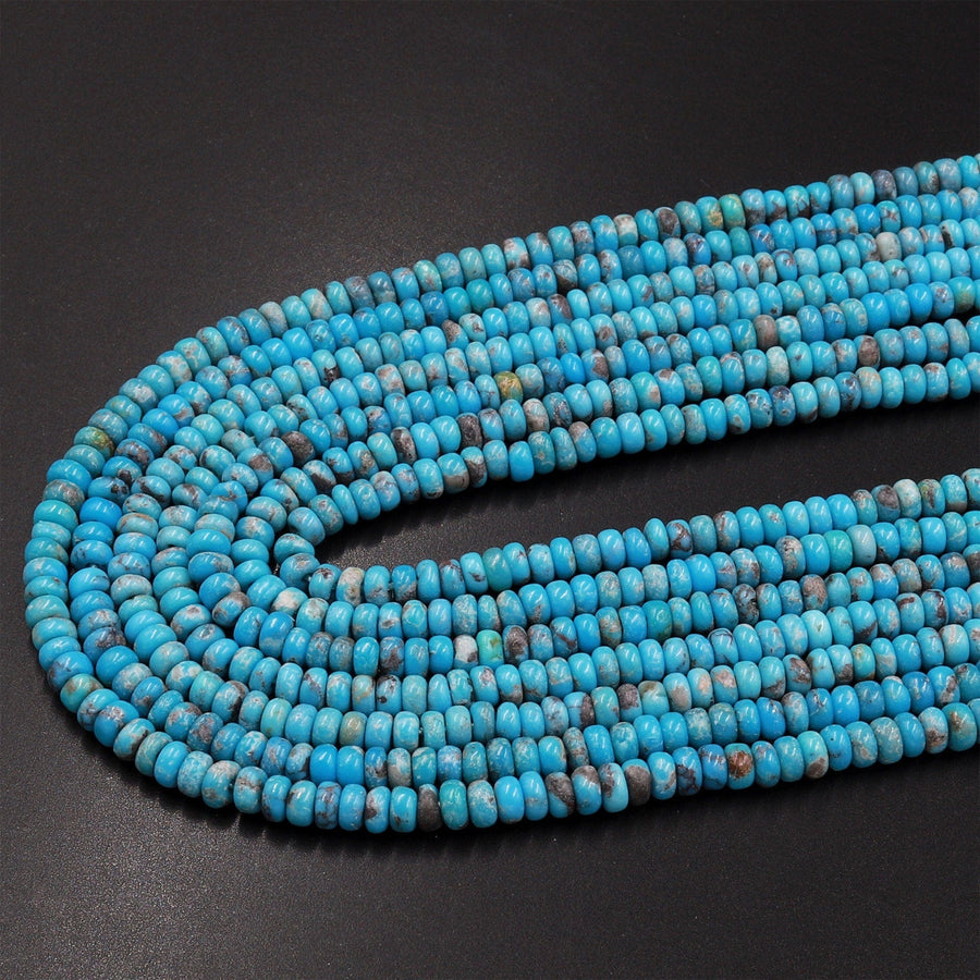 Genuine Real Natural Arizona Blue Turquoise 3mm 4mm Rondelle Beads 15.5" Strand