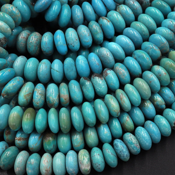 Genuine 100% Natural Arizona Blue Turquoise 10mm Rondelle Beads 15.5" Strand