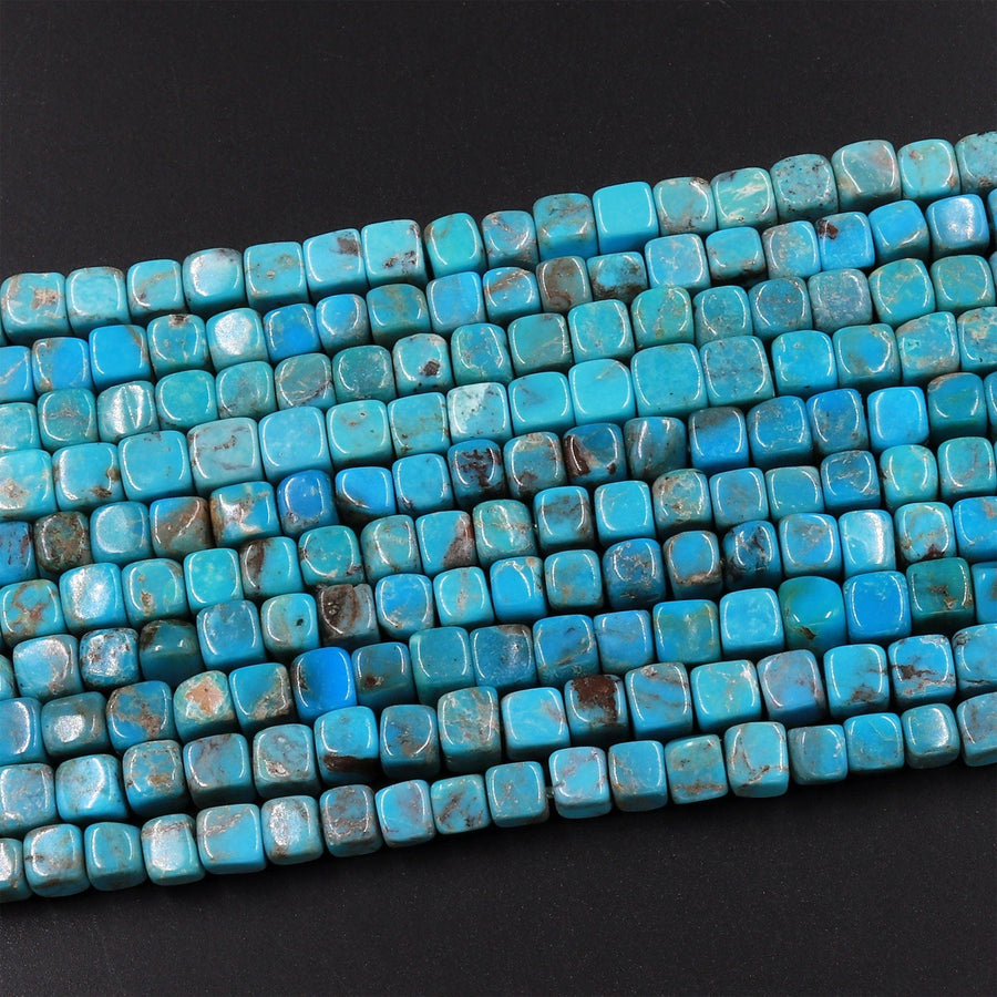 Genuine Real Natural Blue Turquoise 4mm Cube Square Beads 15.5" Strand